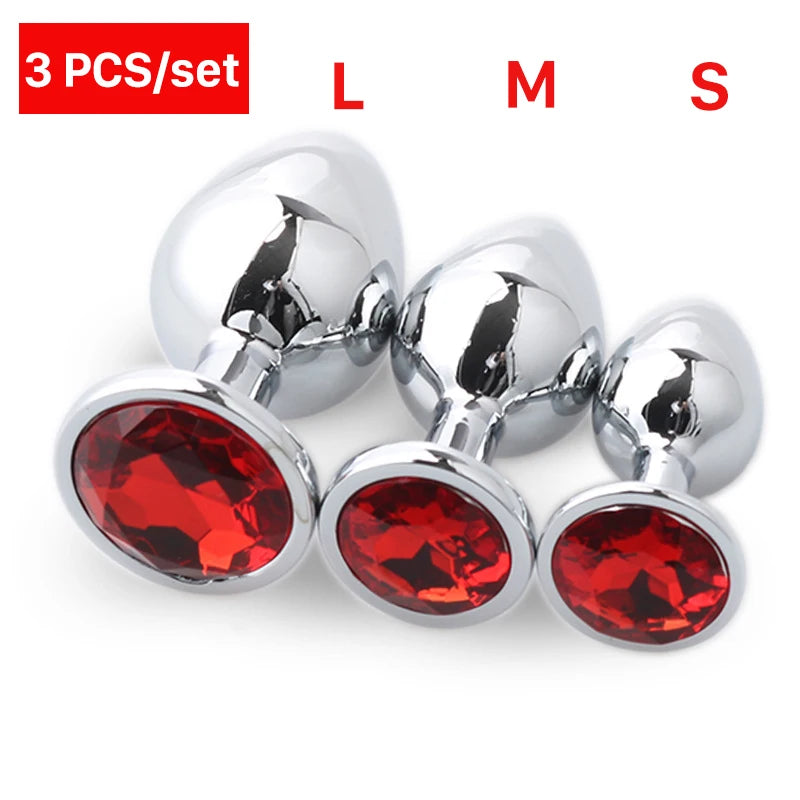 3-Piece Metal Anal Plug Set Butt Plugs for Women or Men