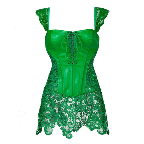 Women's Steampunk Gothic Overbust Corset Dress Lace Up Zipper Back