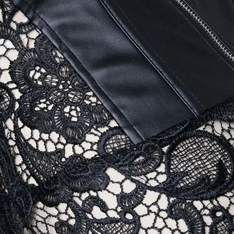Women's Steampunk Gothic Overbust Corset Dress Lace Up Zipper Back