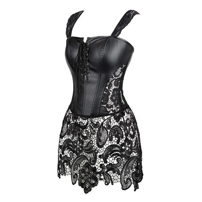 Women's Steampunk Gothic Overbust Corset Dress Lace Up Zipper Back