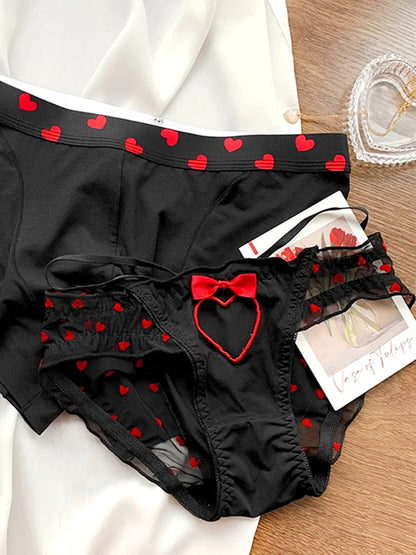 New Heart Printed Couple Underwear Sexy Women Men Low Waist Briefs