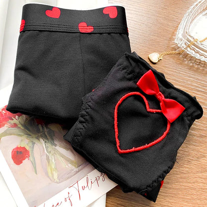 New Heart Printed Couple Underwear Sexy Women Men Low Waist Briefs