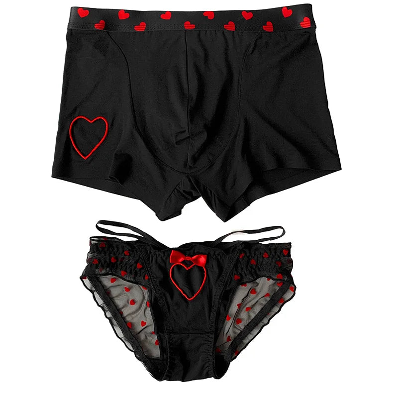 New Heart Printed Couple Underwear Sexy Women Men Low Waist Briefs