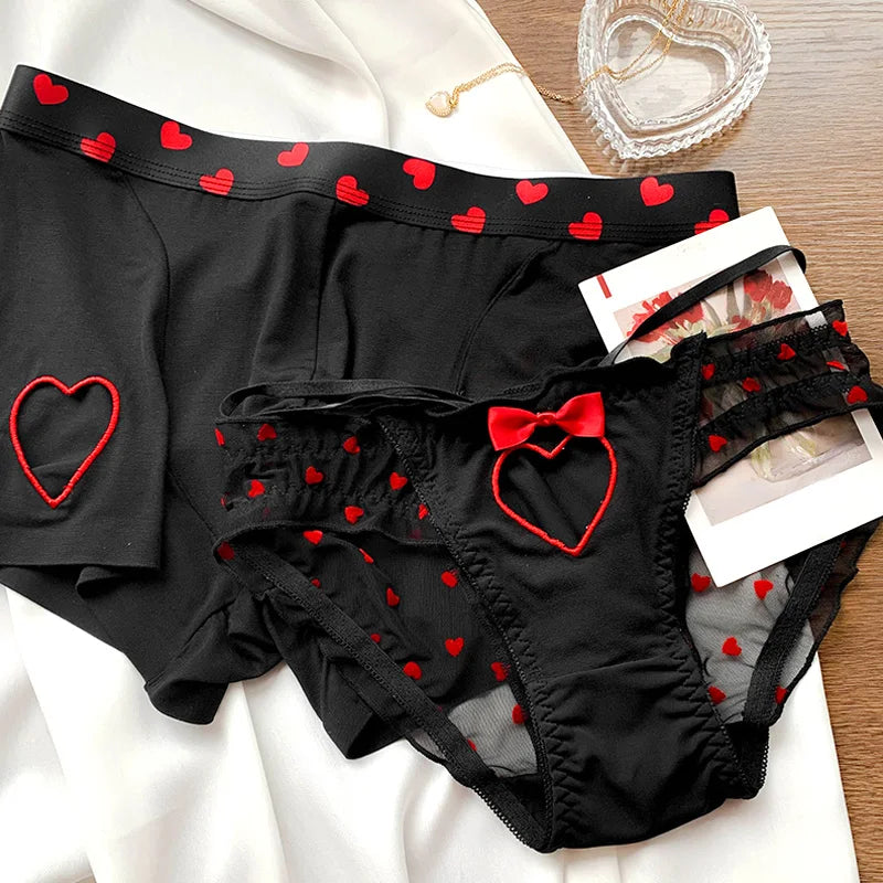 New Heart Printed Couple Underwear Sexy Women Men Low Waist Briefs