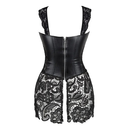 Women's Steampunk Gothic Overbust Corset Dress Lace Up Zipper Back