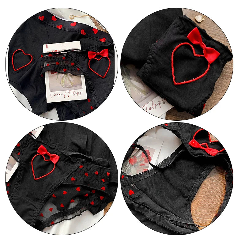 New Heart Printed Couple Underwear Sexy Women Men Low Waist Briefs