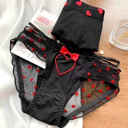 New Heart Printed Couple Underwear Sexy Women Men Low Waist Briefs